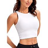 CRZ YOGA Womens Butterluxe Double Lined Cropped Tops High Neck Racerback Tanks Sleeveless Casual Workout Crop Shirts