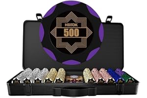 HEITOK 500Pcs Poker Chip Set 14g Clay Composite Heavyweight Casino Chips with Durable Polycarbonate Case and Metal Dealer But