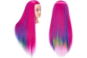 Hairlink 26-28” Mannequin Head Yaki Synthetic Fiber Hair Styling Training Head Dolls for Cosmetology Manikin Maniquins Practice Head with Stand (6611W0320)