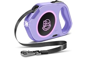Roses&Poetry Dog Leash Retractable, 16ft Nylon Tape Lead for Dogs 88lbs, Light up Dog Leash Rechargeable 360°Tangle-Free, One