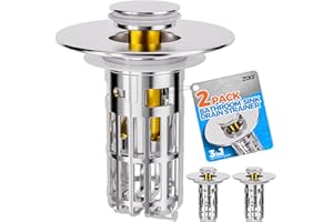 zaa Bathroom Sink Drain Strainer - (2 Pc) 3 in 1 Sink Stopper Bathroom Drain with Removable Filter Basket for Easy Clean, Pop Up Sink Drain Stopper for 1.1'' to 1.6'' Basin, Brass Core, 10000+ Tested