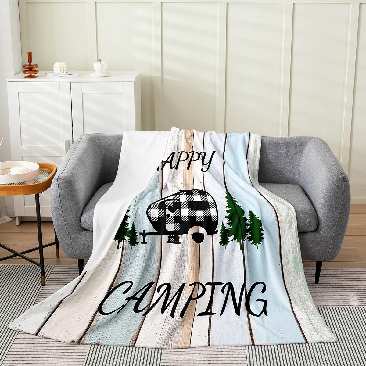 Camper All Season,Bed Blanket Happy Camping Plush