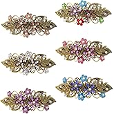 TCOTBE Hair Clips, 6 Pcs Vintage Flower Metal French Barrettes with Crystal Rhinestones, Sparkly Glitter Decorative Hair Clips, Retro Hair Pins and Snap Bridal Hair Accessories