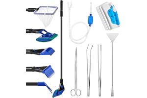 Tiangrid Aquarium Fish Tank Cleaning Tool Kit Include 4 Pcs Long Aquascape Tools Kit 1 Pcs Magnetic Glass Cleaner Brush 5 in 1 Fish Tank Gravel Cleaner and Siphon Vacuum for Terrarium Fish Tank Set