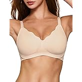 Lehoba Women's Wireless Push Up Bra Scalloped No Underwire Comfortable Bras Full Coverage Seamless Tshirt Everyday Bralettes