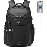Swissdigital Design Backpack for Men with Apple Find My SD16959508F-01 | Work Backpack, Travel Bag Fit 15.6-Inch Computer, with TSA, USB Charging Port, RFID Protection Pocket, Black, TERABYTE NG