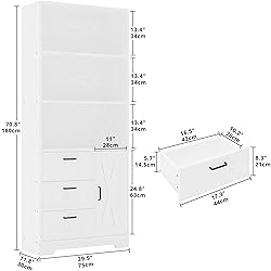 IRONCK Bookshelf with Door and 3 Drawers, 71in Tall