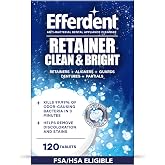 Efferdent Retainer Cleaner Tablets, Clean &amp; Bright, 120 Count | Cleanser Tablets for Aligners, Mouth Guards &amp; Night Guards, 3-Minute Daily, Dental Appliances, Tough Stain &amp; Odor Remover