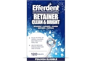 Efferdent Retainer Cleaner Tablets for Aligners, Mouth Guards & Night Guards, Clean & Bright, 120 Count, 3-Minute Daily Retainer Cleaner, Tough Stain & Odor Remover for Dental Appliances
