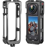 Camera Cage for Insta360 X5, Aluminum Alloy Protective Case, Protective Metal Frame with Cold Shoe Mount, Universal 1/4" Thread