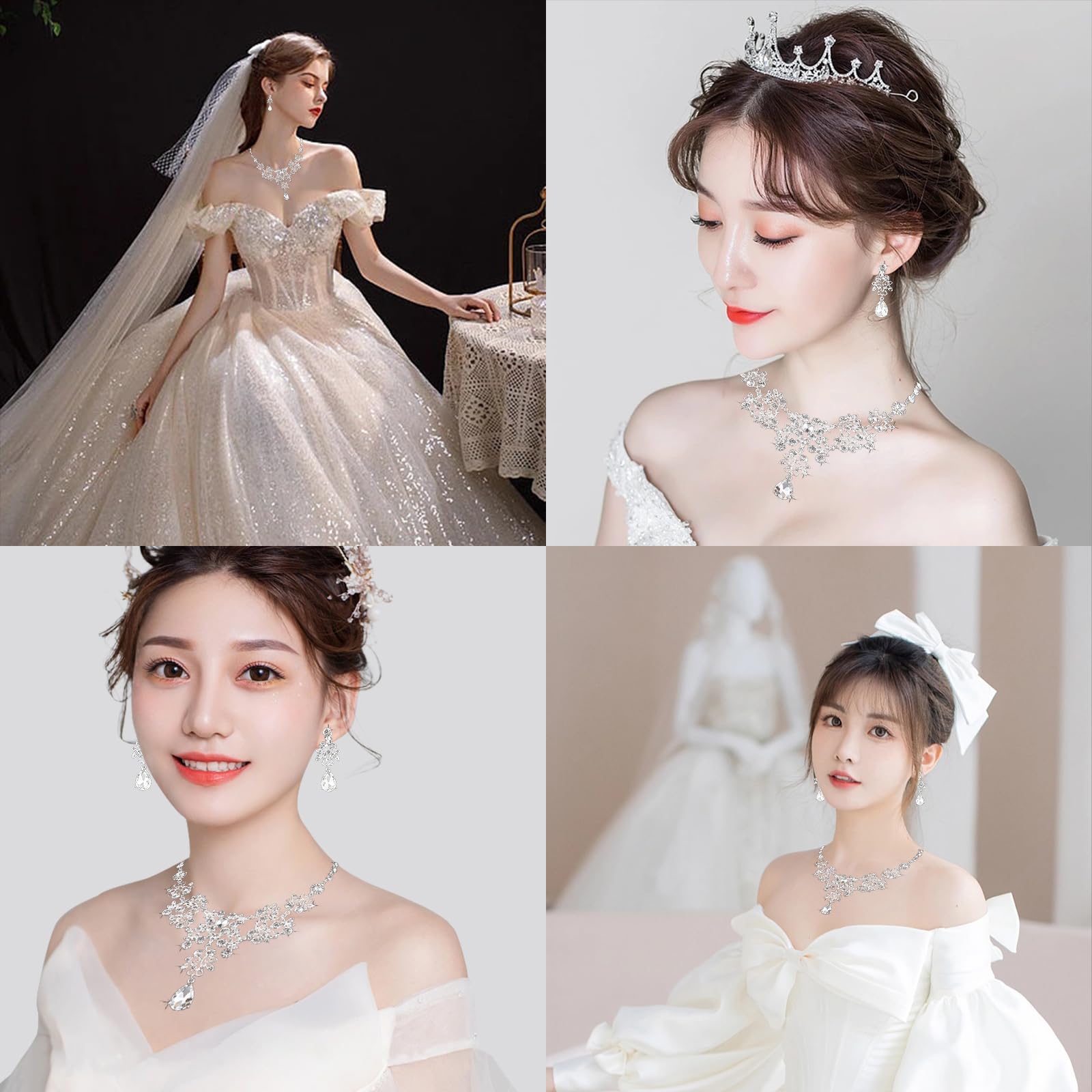 Doyime Necklace Earrings (Set of 2) Women's Bridal Earrings Set Bride Sparkling Crystal Birthday Recitals Mother's Day Christmas Present Accessory Silver