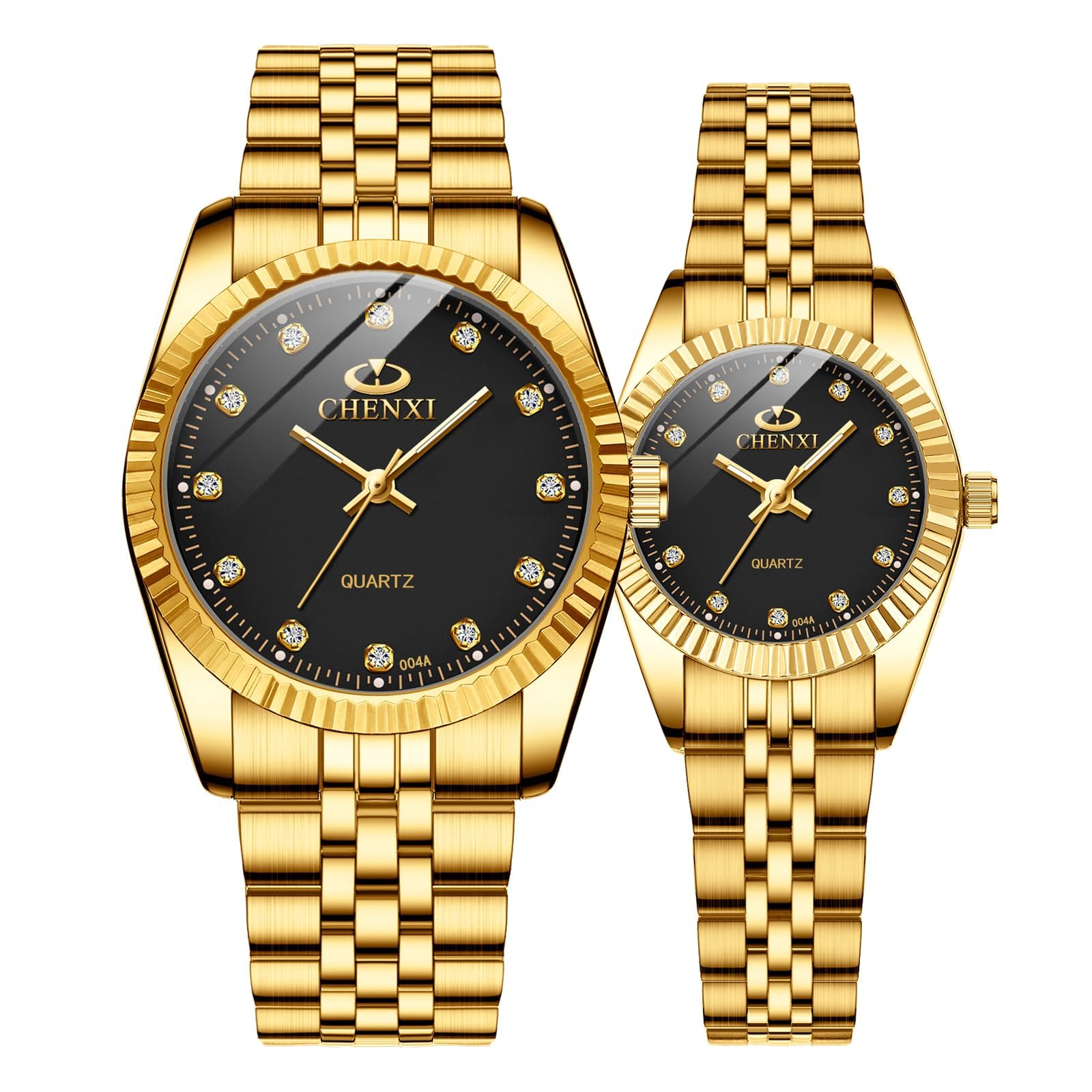 MASTOP Couple Watches Classic Golden Stainless Steel Watch His and Hers Waterproof Quartz Watch…, Gold black, Quartz Watch