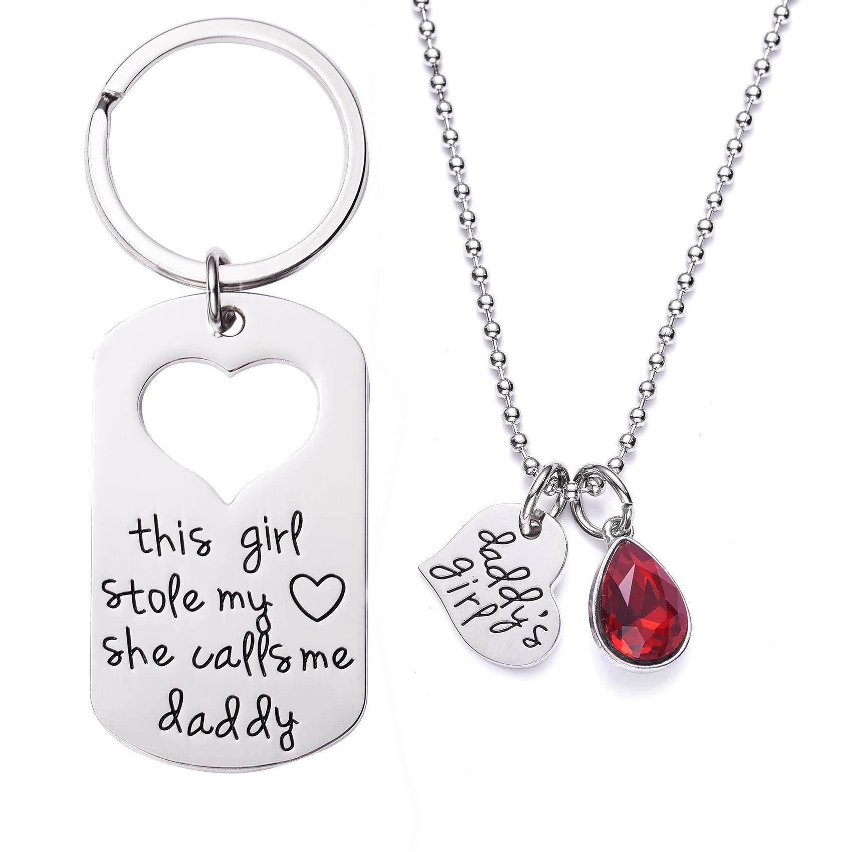 LParkin Gifts For Dad From Daughter Keychains This Girl Stole My Heart She Calls Me Daddy Keychain Matching Necklace Set Keyrings Unique Father Gift Girls Birthday Necklaces Jewelry