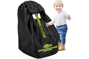 KIDDI GO KiddiGo Car Seat Travel Bag For Airplane, Black & Green, 33” H x 18” W x 18” D, Fits Most Standard Convertible, Booster & Infant Car Seats, Gate Check Universal Size Car Seat Cover, Easy Carry Design
