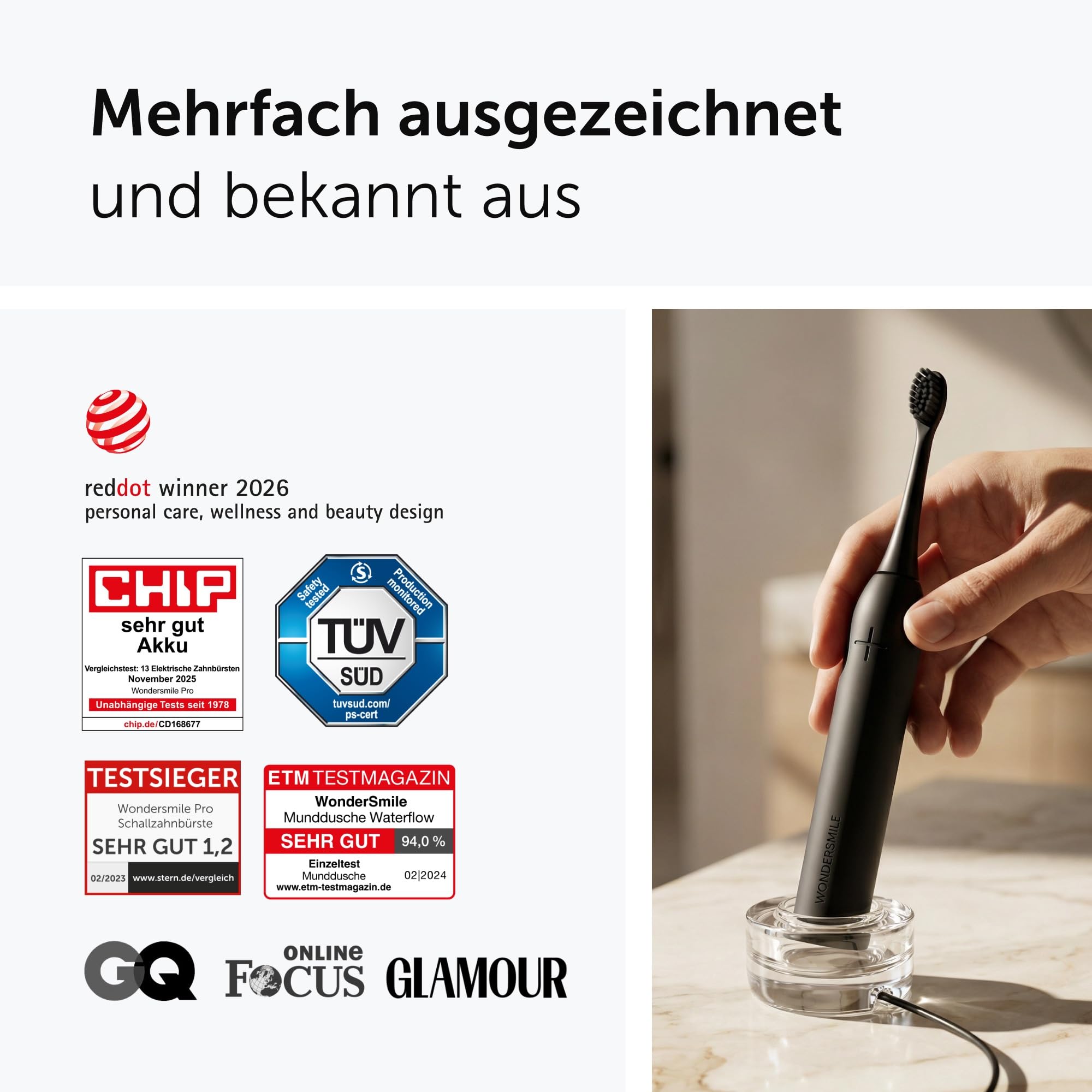 WonderSmile Pro Schallzahnbürste – TÜV-zertifiziert, 4 Modi (Ultimate Black) 5