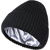 Satin Lined Beanie for Women Men, Silk Lined Beanies, Wool Warm Knit Cuffed Winter Hat Womens Skull Cap