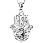 KoyeKei Hamsa Necklace for Women Sterling Silver Evil Eye/Lotus Flower/Om/YinYang Hamsa Hand Pendant Jewelry Hand of Fatima Gifts