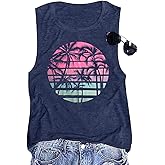 Hawaiian Beach Tank top for Women Summer Palm Tree Graphic Vacation Tops