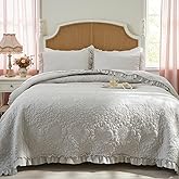BOV Stonewashed Ruffled Quilt Set – Farmhouse Bedding Set with Shams, Vintage Floral Quilts, Shabby Chic Bedspread, Soft, Breathable for Summer & All Seasons