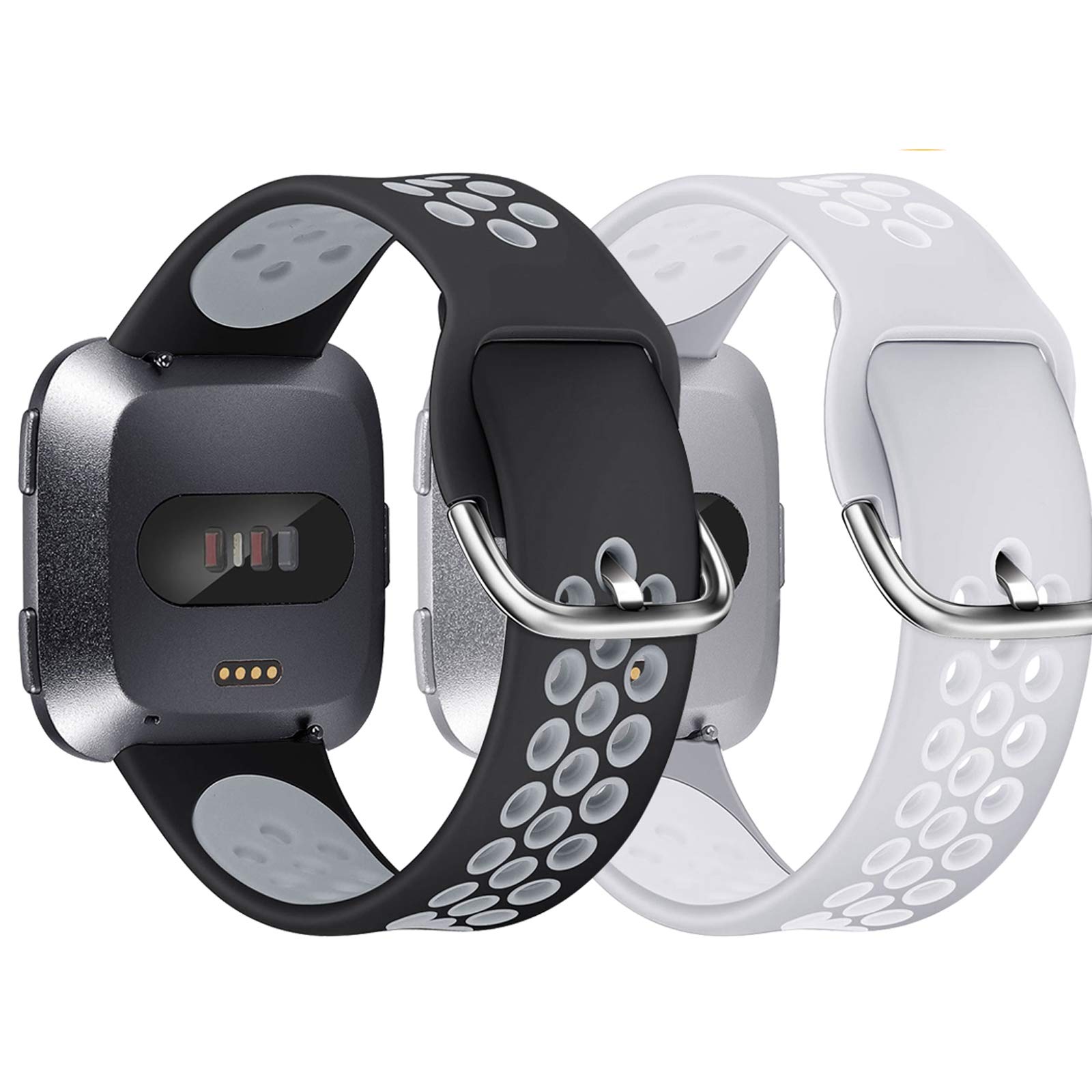 XIMU 2-Pack Sport Bands Compatible with Fitbit Versa 2 / Versa/Versa Lite, Soft Silicone Waterproof Breathable Sport Watch Strap Replacement Wristband Accessories Women Man for Versa Smart Watch