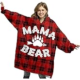 Fastpeace Mama Bear Wearable Blanket Hoodie – Buffalo Plaid Hooded Blanket for Mom, Christmas, Xmas Day, Birthday Gifts from Daughter, Son and Husband, Gifts For Wife From Husband, Wife Birthday Gift