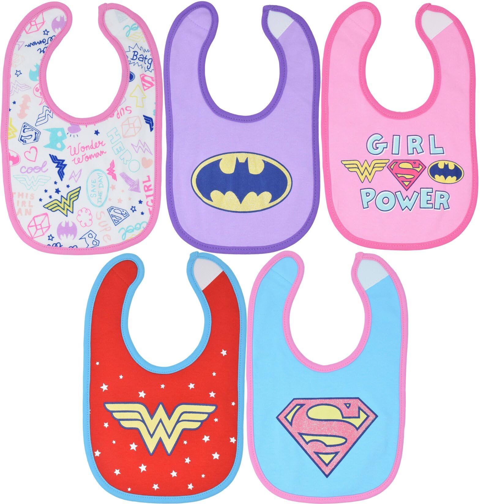 DC Comics Justice League Baby Girls 5 Pack Bibs Wonder Woman Supergirl Batgirl