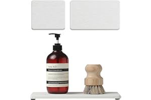 Razborci 3PCS Bathroom Sink Vanity Trays, Quick Stone Drying Mat Dish Soap Dispenser Sponge Holder for Kitchen Counter, Diatomaceous Earth Water Absorbing Caddy Organizer, White