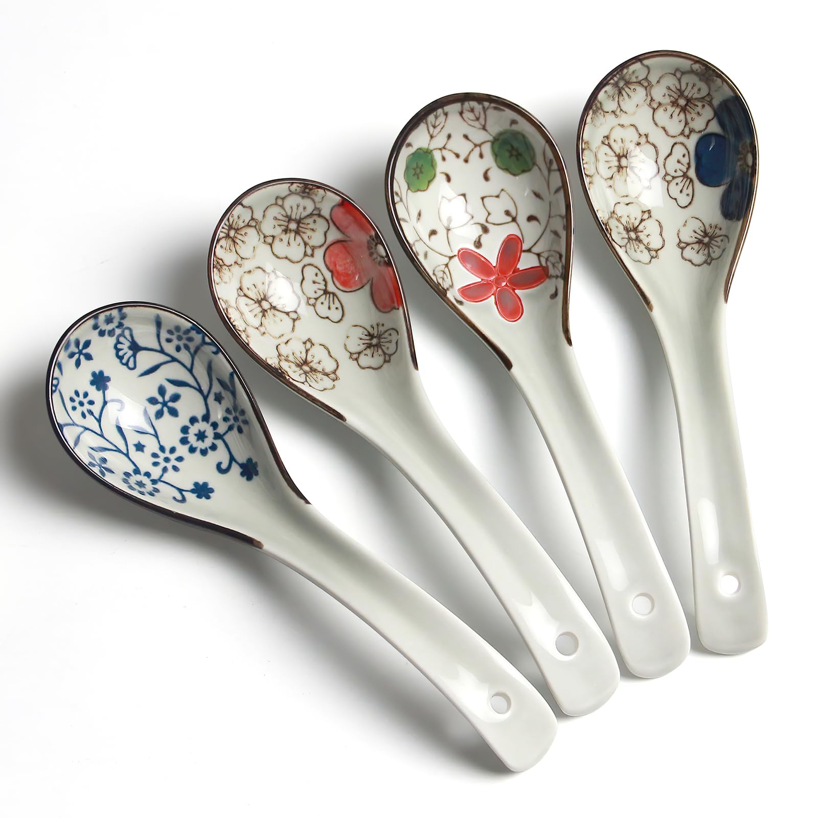 Chinese Soup Spoons, 4 Pcs Ceramic Ramen Spoons, Japanese Retro Style Asian Soup Spoons for Ramen Pho Cereal Wonton Dumpling Miso — image 1