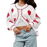 Saodimallsu Womens Cute Heart Cardigan Sweaters Chunky Knit Button Down Crewneck Long Sleeve Sweater Coat