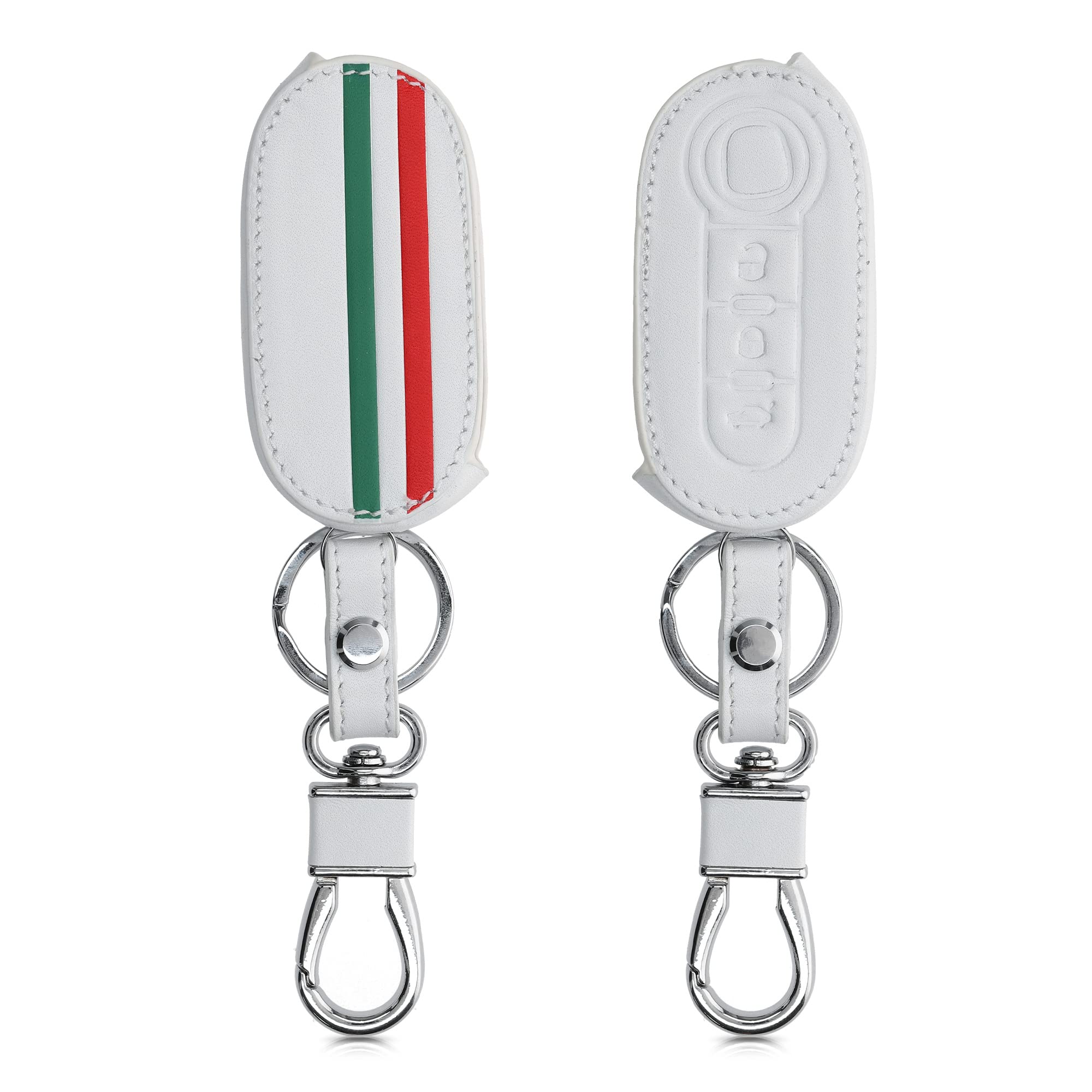 kwmobile Key Cover Compatible with Fiat Lancia 3 Button Car Flip Key - Faux Leather Car Key Fob Protector - Green/Red/White