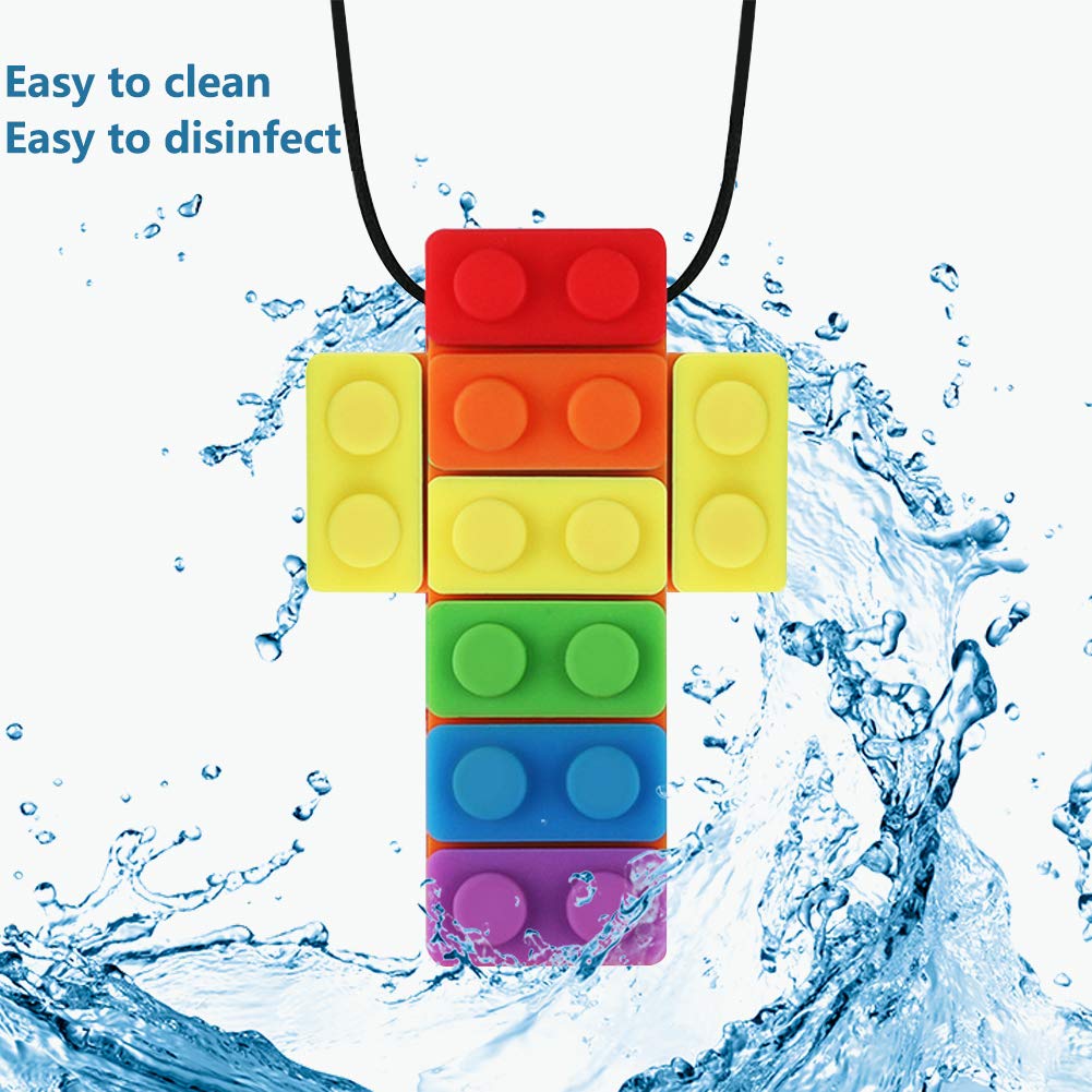 Sensory Chew Necklace,KEFU Rinbow Color Silicone Chew Pendant Training and Development Fidget Toy Chewing Necklace for Teething Babies, Autism ADHD SPD, Oral Motor, Anxiety, Autistic Children