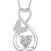 Lwsary Infinity Butterfly Necklace 925 Sterling Silver Love Heart Pendant Necklace Birthstone Jewelry for Women
