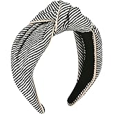 Yonchic Top Knotted Headband for Women Girls, Wide Fashion Headbands with Knot for Women’s Hair, Cute Thick Fabric Non-Slip Hair Bands (Black & White)