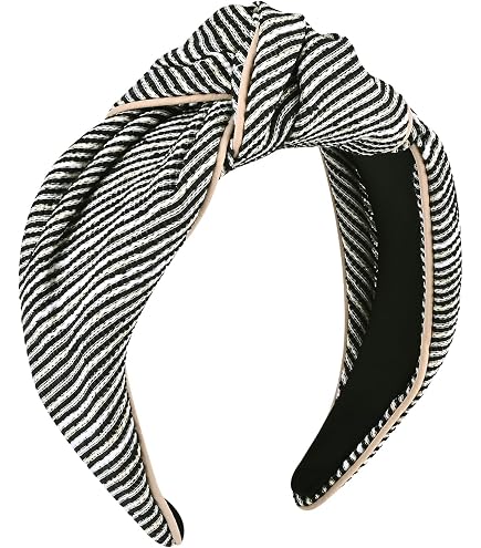 Knotted Top Headband Beige Black Floral Monogram Print Satin Silky Hair Band Amazon.com : YETASI Black Floral Knotted Headband for Women  main image 3