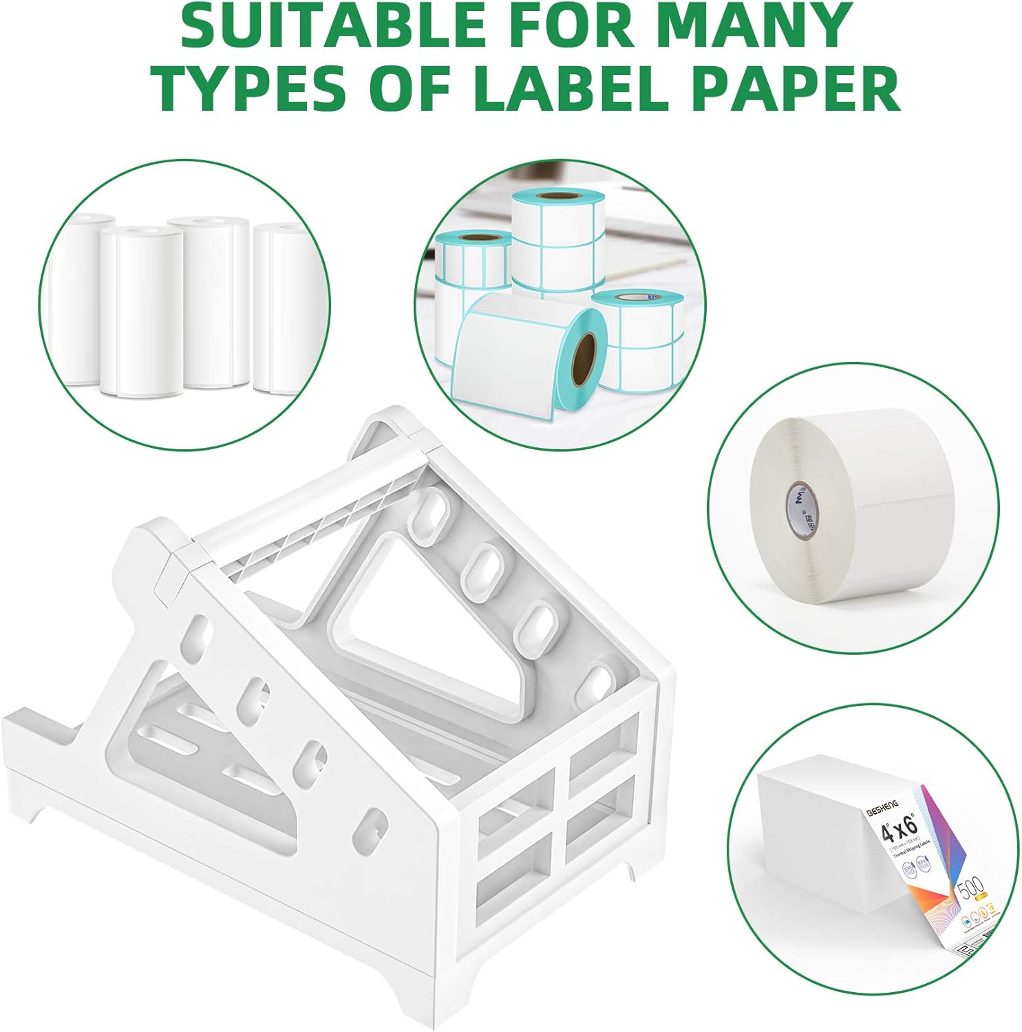 BESHENG Label Holder, Shipping Thermal Label Holder for Rolls and Fanfold Labels, 2 in 1 Fan-Fold Stack Paper Holder Work with Desktop Label Printer : Electronics