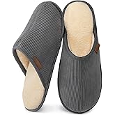 VeraCosy Men's Corduroy Scuff Slippers Soft Comfy Memory Foam Non-slip Indoor House Shoes