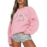 KEEVICI God Is Good Christian Sweatshirts for Women Bow Jesus Cute Bible Verse Sweatshirt Faith Religious Graphic Hoodies