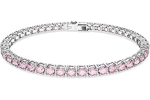 Swarovski Matrix Tennis Bracelet, Round Cut Crystals, Pink, Blue, Black, Clear, Rhodium, Gold-Tone and Rose Gold-Tone Finishes