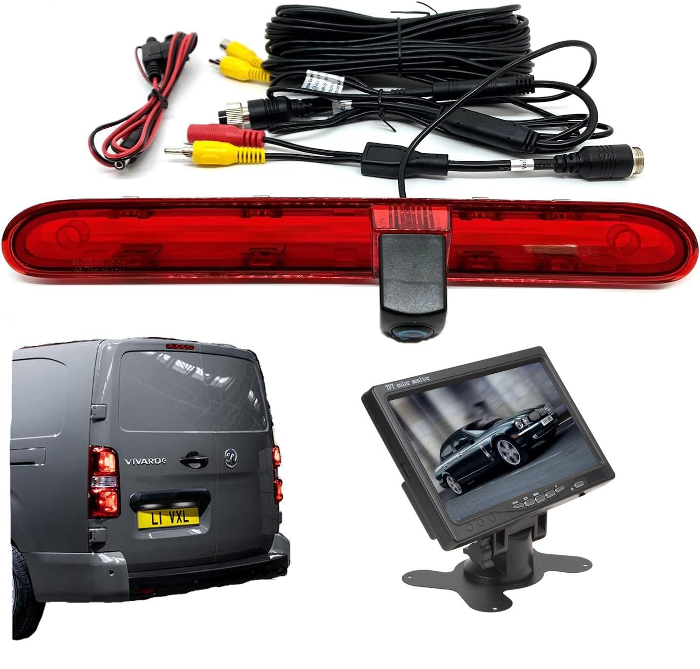 Dolphin Automotive Brake Light Replacement Reversing Camera Fits Vauxhall Vivaro Van 2020 Onwards (Camera With 7" Dash Monitor)