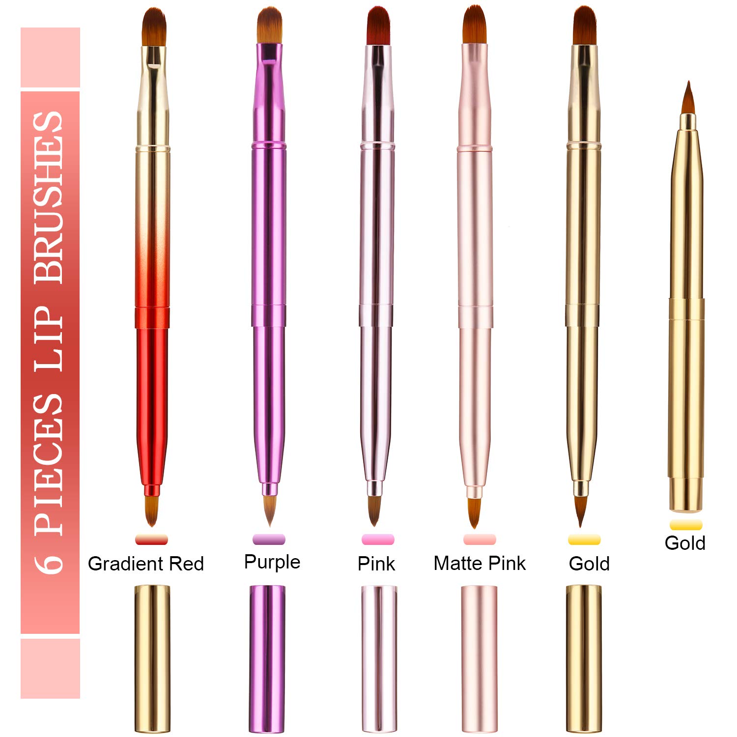 6 Pieces Retractable Lip Brush Lip Liner Brushes Dual End Lip Concealer Brush Retractable Lipstick Eyeshadow Makeup Travel Brush Tool: Beauty