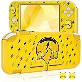 DLseego Flash Pika Switch Lite Protective Case Cool Hard PC Shell Shockproof Scratch Resistant Cover Joy Con Japanese Amine Skin with 2PCS Lovely Cartoon Thumb Grips Caps for Switch 2019 - Yellow 1