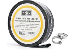 6699 Water Discharge Hose 1-1/2” ID PVC Lay Flat 25FT Length with Clamps Heavy Duty Backwash Hose Easy Installation for Swimming Pools Pump Accessory Household Drainage Kit