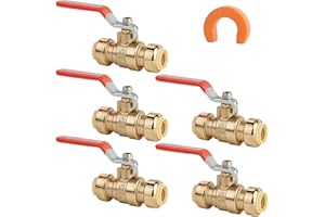 (Pack of 5) AB 1/2 Inch Push Fit Ball Valve, 1/2 Inch Water Shut Off Valve with Disconnect Clip, Full Port Push Connect Ball 