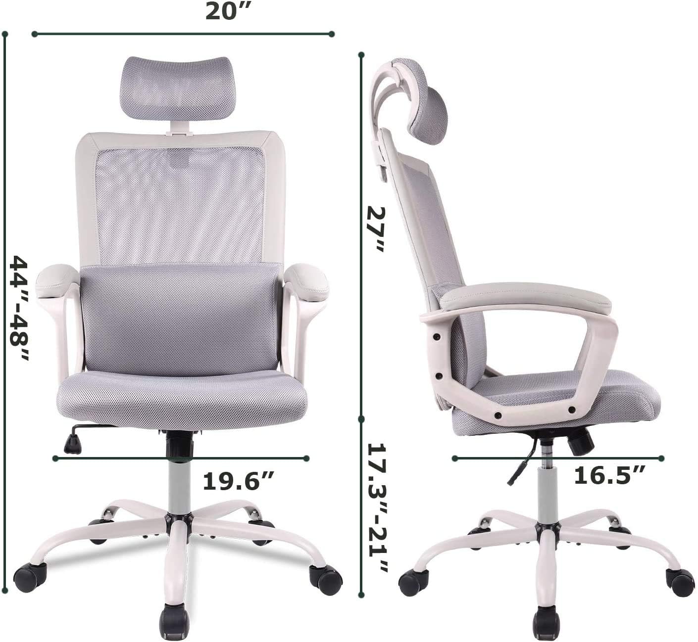 SMUGDESK Office Chair Ergonomic Lumbar Support/Adjustable Headrest/Armrest and Wheels/Mesh High Back/Swivel Rolling, Grey: Furniture & Decor