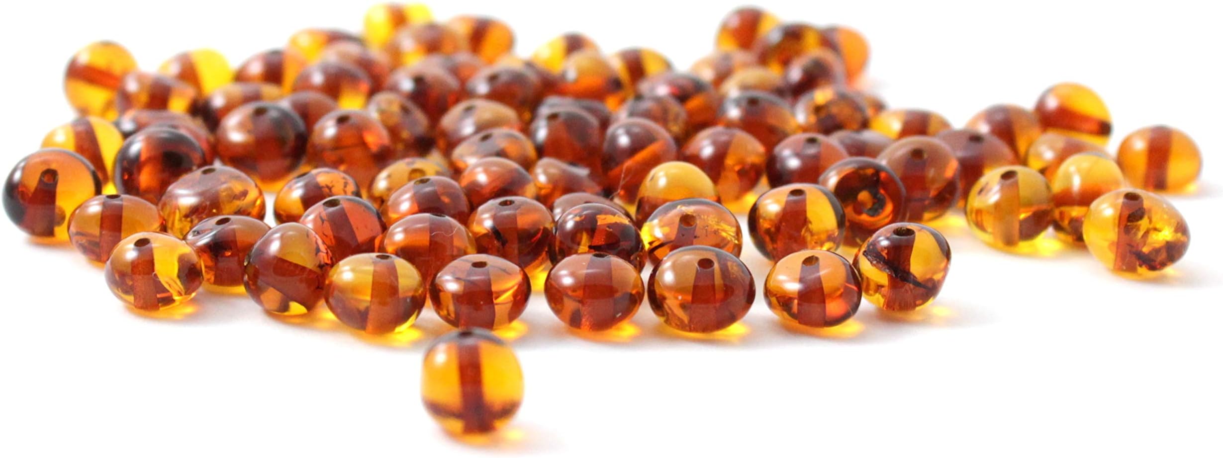 TipTopEco Loose Baltic Amber Beads - 10 Grams - Cognac Color - 6-7 mm Size - with Pre-drilled Holes (Polished Cognac, 6-7 mm)