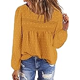 BETTE BOUTIK Womens Boho Fall Long Sleeve Shirts Crewneck Dressy Casual Blouses Trendy Flowy Tops