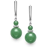 Belacqua Natural Round Gemstone Beaded Dangle Drop Earrings in Sterling Silver, Jade, Aquamarine, Black Onyx or Rose Quartz, Jewelry for Women, 1.5 Inches - Length, Leverback, Gift Box Included