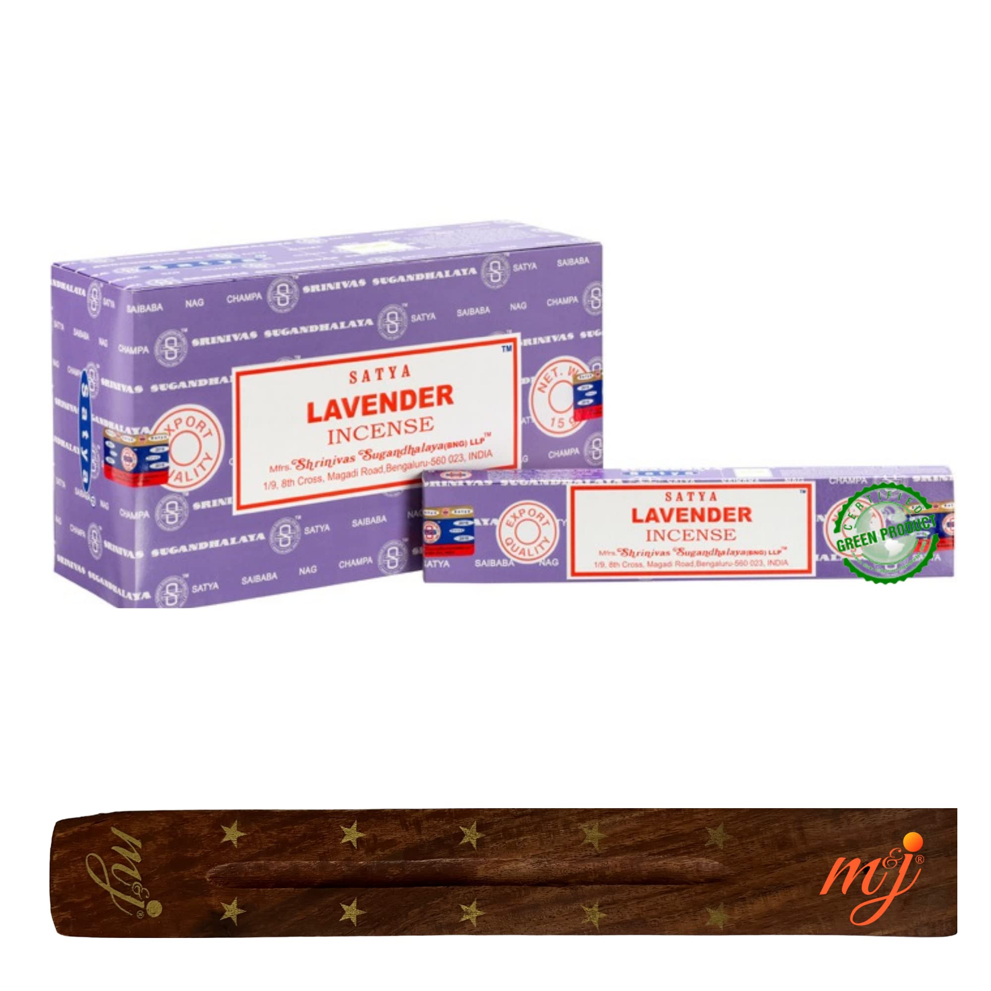 Original Satya Nag Champa Lavender Incense Sticks | with M&J incense sticks holder | Full Box | for Aromatherapy, Spa, Yoga, Weddings, Meditation, Healing, Positivity and Relaxation