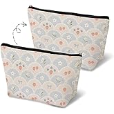 MKGRXZCW Pastel Floral Strawberry Makeup Bag for Purse, Girly Cute Pink and Blue Cosmetic Bag Travel Toiletry Bag for Women, Preppy Aesthetic Zipper Makeup Pouch