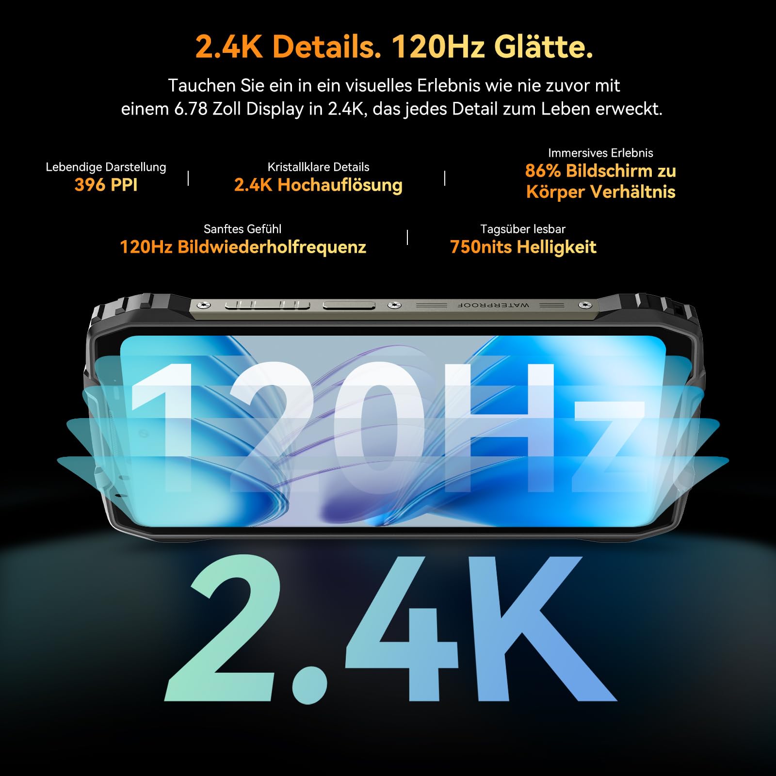 Blackview BL7000 AI 5G Outdoor Handy Android 15-24GB+256GB/2TB MTK Dimensity 6300, 120HZ 2.4K FHD+ 6.78", 50MP+32MP, Nachtsicht 20MP, Outdoor Smartphone Ohne Vertrag, Face ID/GPS/NFC/OTG 5